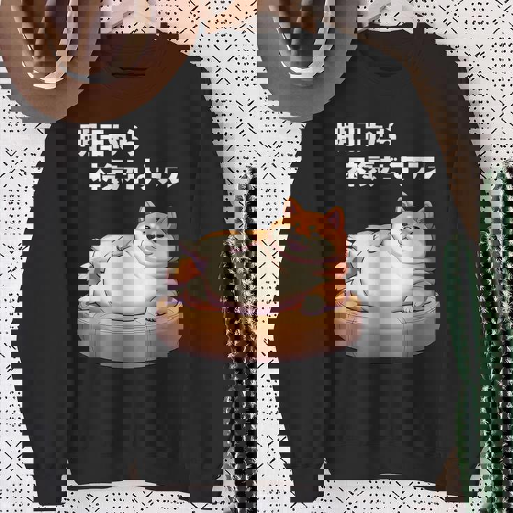 明日から本気出すワン おもしろ 犬 柴犬好き 柴犬 名言 文字 面白い ふざけた ネタ パロディ スウェットシャツ 年配の女性への贈り物