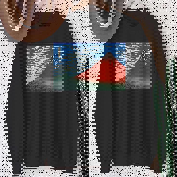 晴天の赤富士山 日本風景アートプリント スウェットシャツ 年配の女性への贈り物