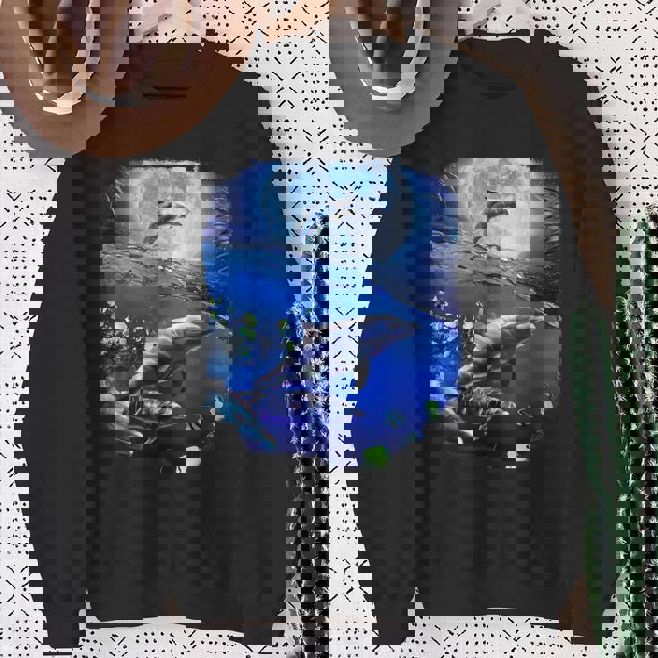 月 イルカ 宇宙 イルカ スウェットシャツ 年配の女性への贈り物