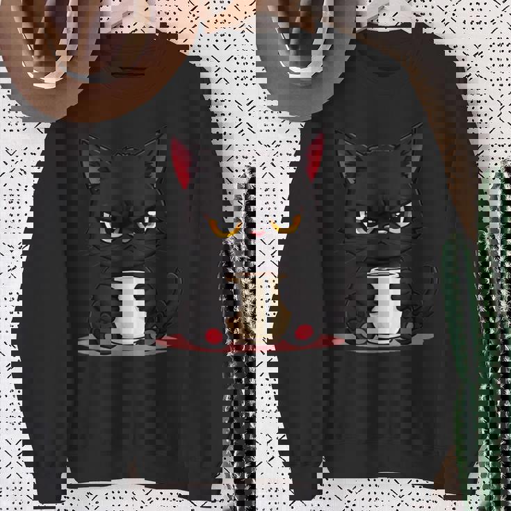 朝が嫌いなコーヒーと可愛い黒猫 スウェットシャツ 年配の女性への贈り物