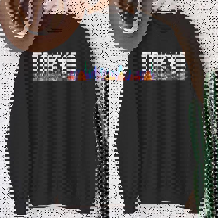 東京 日本 都市 スカイライン シルエット 楽しい カラフル 風景 スウェットシャツ 年配の女性への贈り物