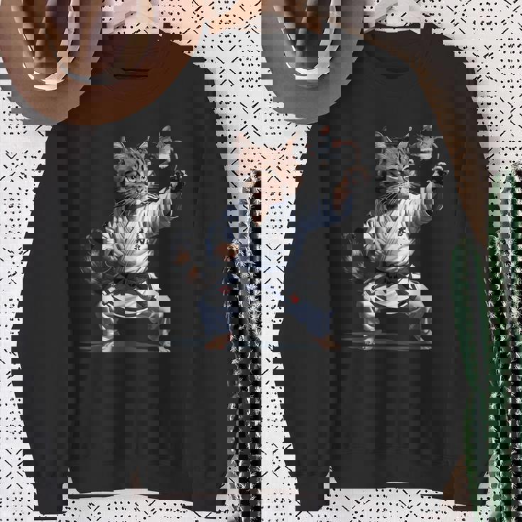 格闘技 猫 空手 黒帯 おもしろ戦闘機 スウェットシャツ 年配の女性への贈り物