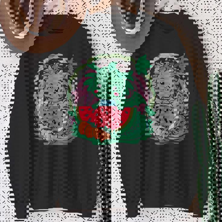 桃とスイカの漫画かわいいドラゴン スウェットシャツ 年配の女性への贈り物