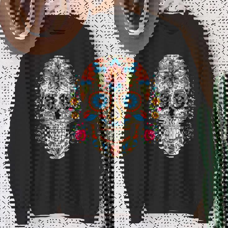 死者の日 シュガースカル 花柄 メキシコの日 カラベラデー スウェットシャツ 年配の女性への贈り物