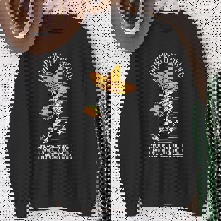 死者の日 メキシコ シュガースカル ファニー タコス スケルトン ハロー スウェットシャツ 年配の女性への贈り物