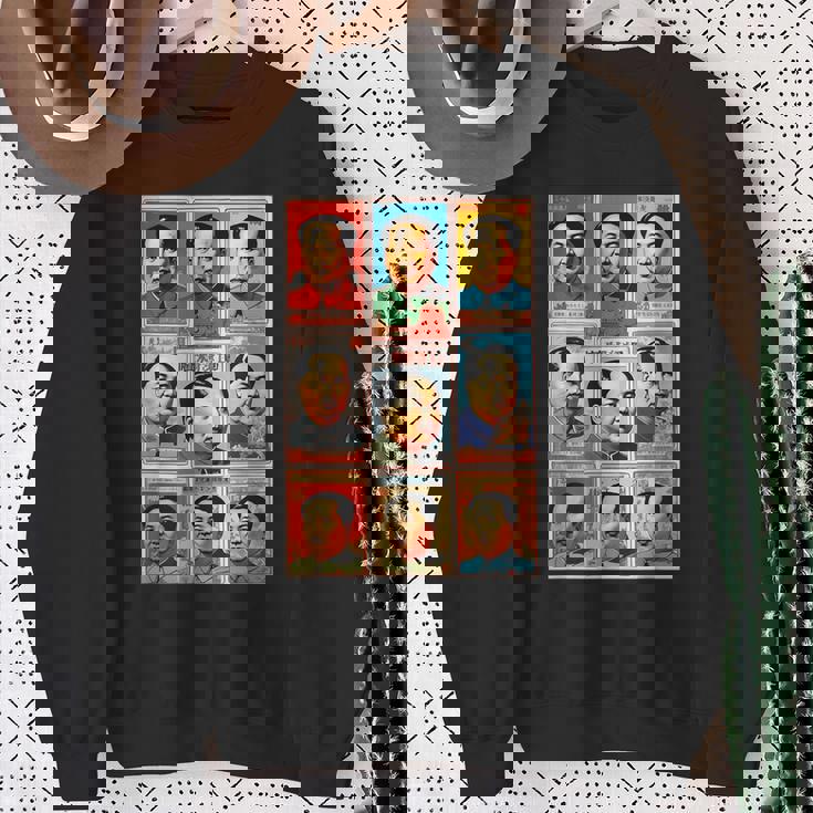 毛沢東ポップアートグリッド-9カラフルな肖像画と書道 スウェットシャツ 年配の女性への贈り物