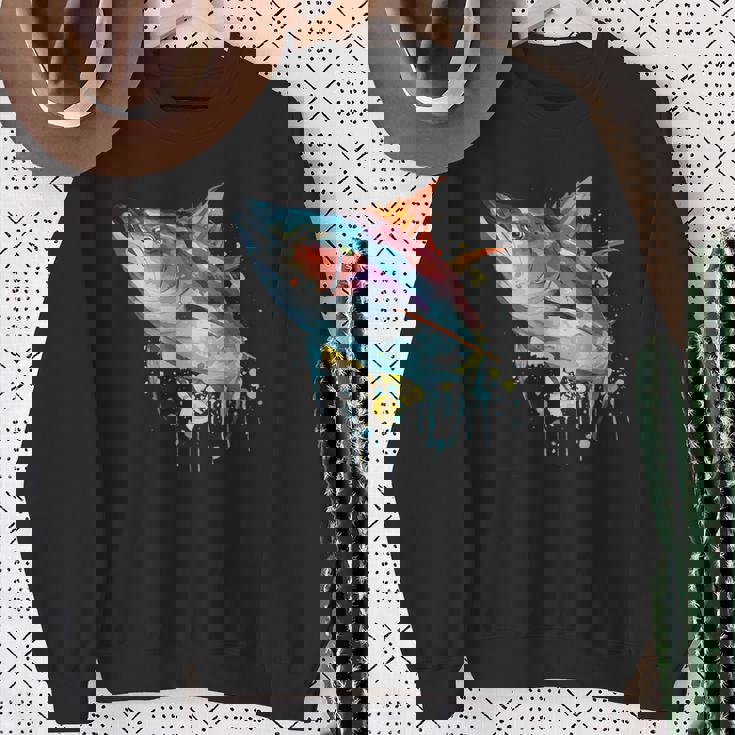 水彩 マグロ 魚 カラフル 海釣り 釣り スウェットシャツ 年配の女性への贈り物