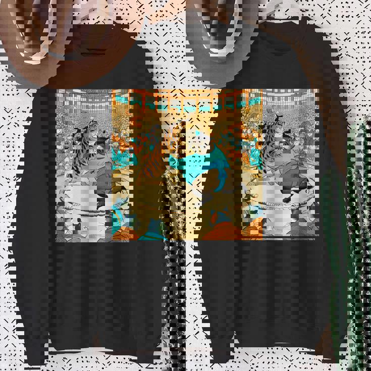 猫 ネコ 相撲 面白いtシャツ 文字入り メンズ おもしろ 面白い 服 おもしろグッズ ネタ 力士 浮世絵 スウェットシャツ 年配の女性への贈り物