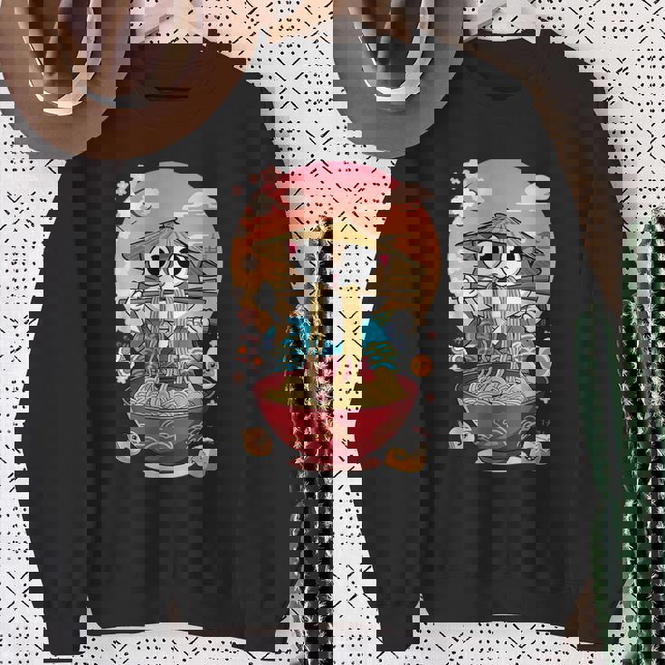 猫 ラーメン 日本語 面白い グラフィック カワイイ 猫 アニメ 恋人 スウェットシャツ 年配の女性への贈り物