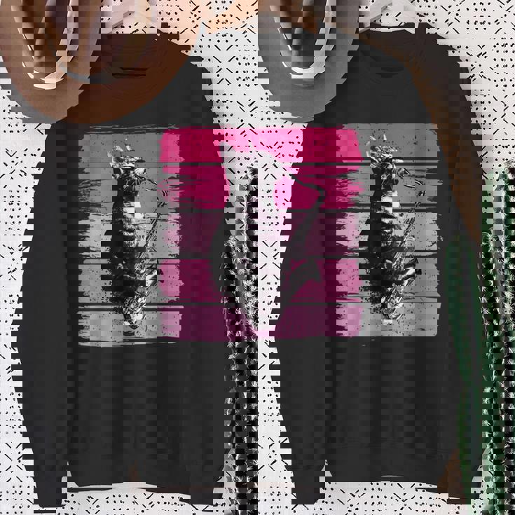 猫 演奏 サックス おもしろい 猫 ジャズ サックス レトロ サックス スウェットシャツ 年配の女性への贈り物