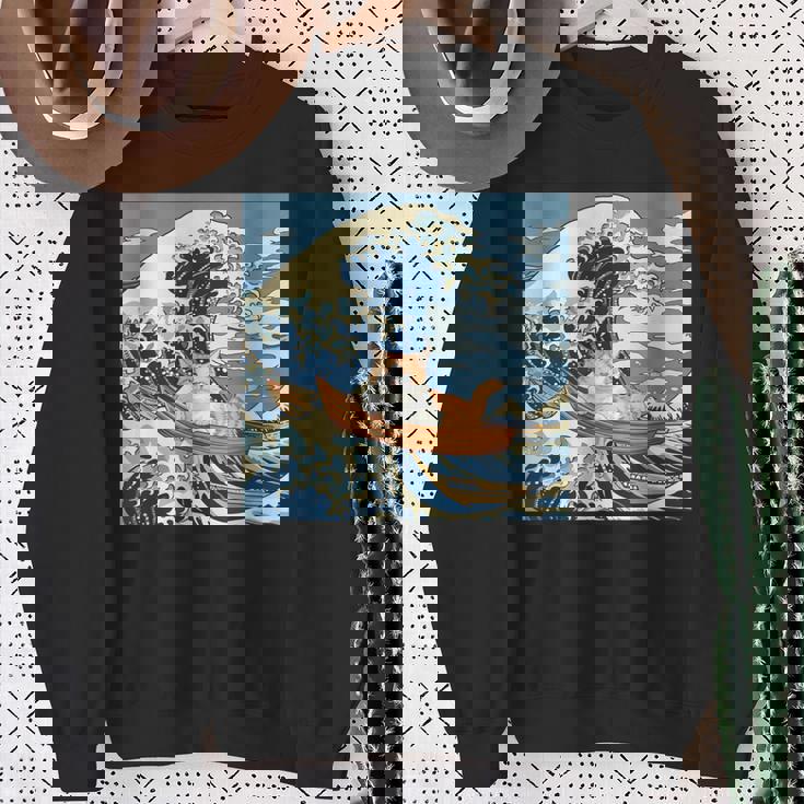 猫 葛飾北斎 神奈川沖浪裏 ネタ 冗談 ギャグ かわいい スウェットシャツ 年配の女性への贈り物