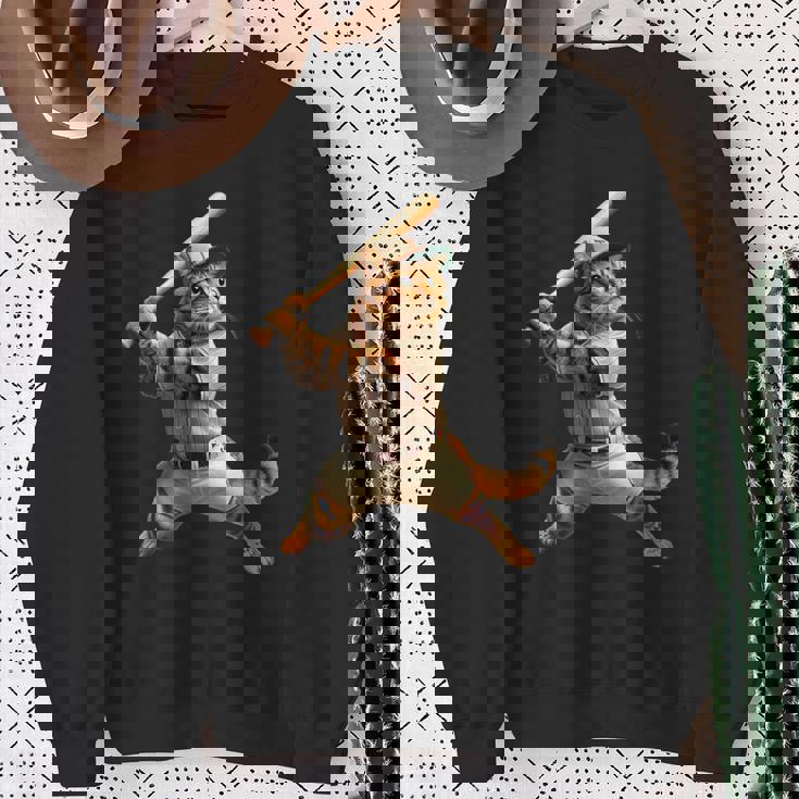 猫 面白いtシャツ 野球 ネコ ベースボール おもしろ 服 ネタ メンズ 野球部 おもしろグッズ 大人 子供 スウェットシャツ 年配の女性への贈り物