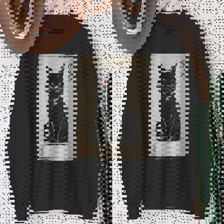 猫 鬼 ハロウィン 日本 ミニマリスト 墨絵 浮世絵風 スウェットシャツ 年配の女性への贈り物