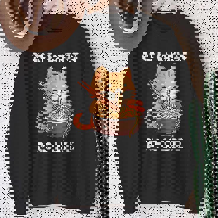 猫ノーラーメンノーライフ ラーメン好き ラーメンオタク ラーメン 面白い ネタ ごはん 飯 麺 スウェットシャツ 年配の女性への贈り物