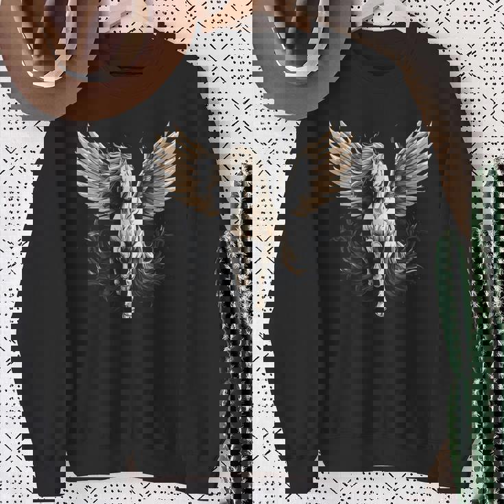 白いペガサス 大きな白い翼 面白いグラフィックtシャツ スウェットシャツ 年配の女性への贈り物
