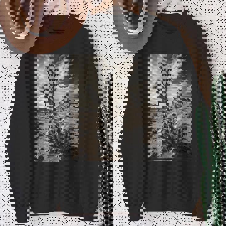 砂漠のサボテンのモノクロ写真 スウェットシャツ 年配の女性への贈り物