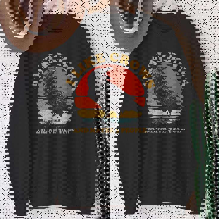 私はカラスと多分 3 人が好きです レトロ ビンテージ ブラック カラス スウェットシャツ 年配の女性への贈り物