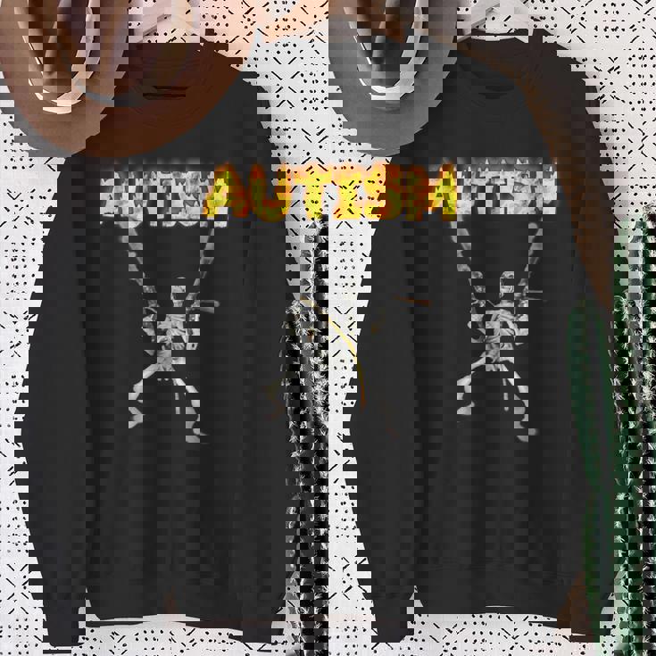 自閉症スケルトンミーム スウェットシャツ 年配の女性への贈り物