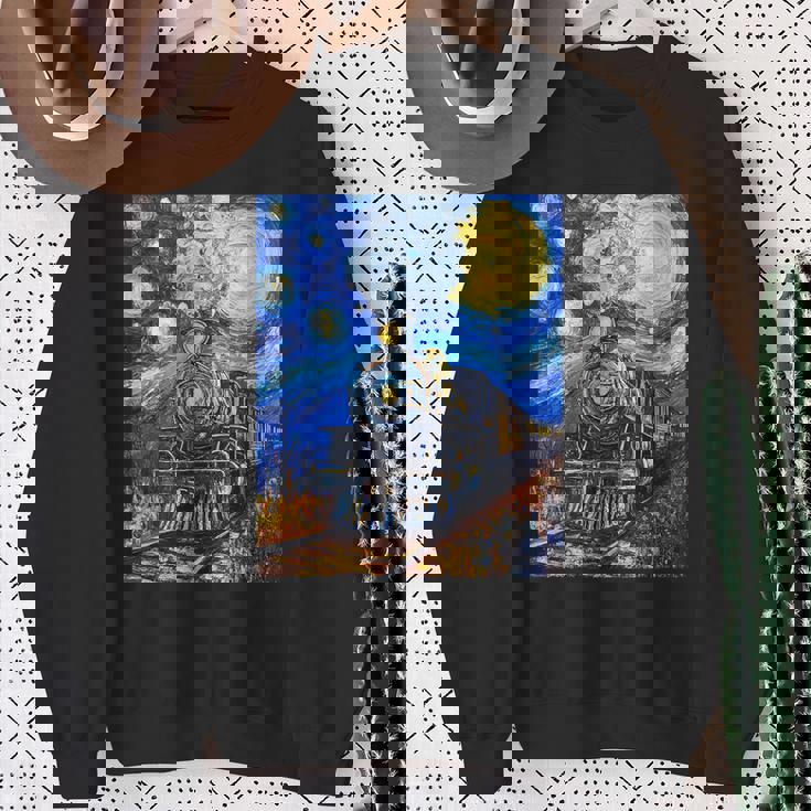 蒸気機関 蒸気機関車 ヴィンテージ ゴッホ 機関車 列車 スウェットシャツ 年配の女性への贈り物