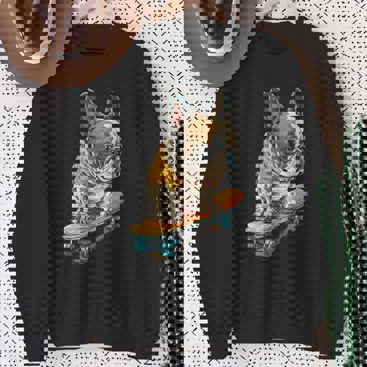 面白い フレンチブルドッグ スケートボード スケーター 犬 イングリッシュドッグ スウェットシャツ 年配の女性への贈り物