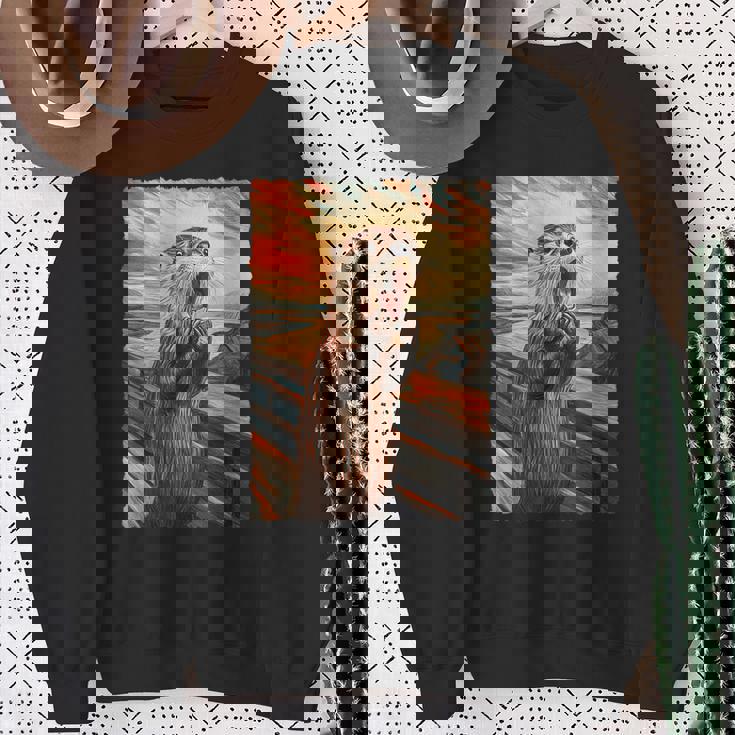 面白い レトロ ムンク 悲鳴 芸術的 絵画 パロディ カワウソ 恋人 スウェットシャツ 年配の女性への贈り物