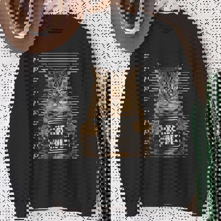 面白い 逮捕された犯罪者猫 マグショット I Hate People Cat Lover スウェットシャツ 年配の女性への贈り物