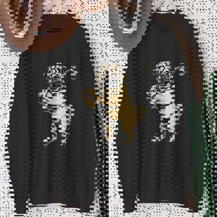 面白いtシャツ パグ ゴルフ イヌ わんこ メンズ 犬好き グッズ かわいい おもしろ 面白い 服 ネタ スウェットシャツ 年配の女性への贈り物