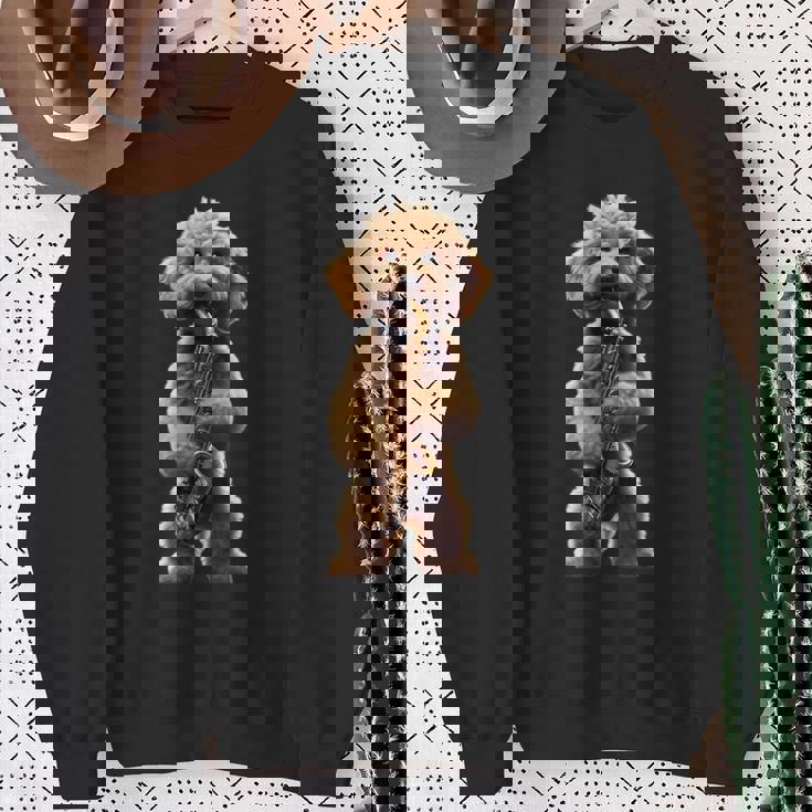 面白いオーケストラ サクソフォン ミュージシャン 落書き 犬 サックス スウェットシャツ 年配の女性への贈り物