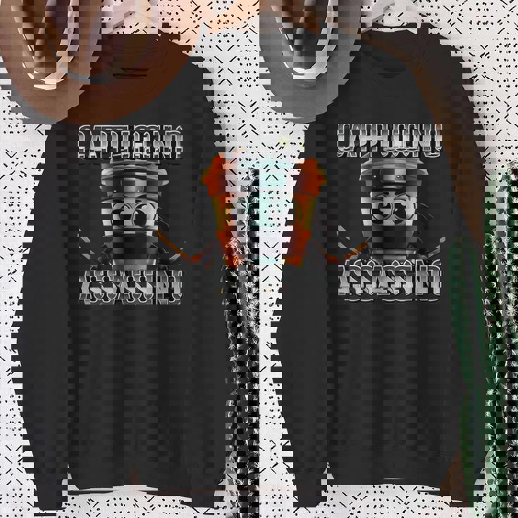 面白いカプチーノアサシーノブレインロットイタリアンブラック スウェットシャツ 年配の女性への贈り物