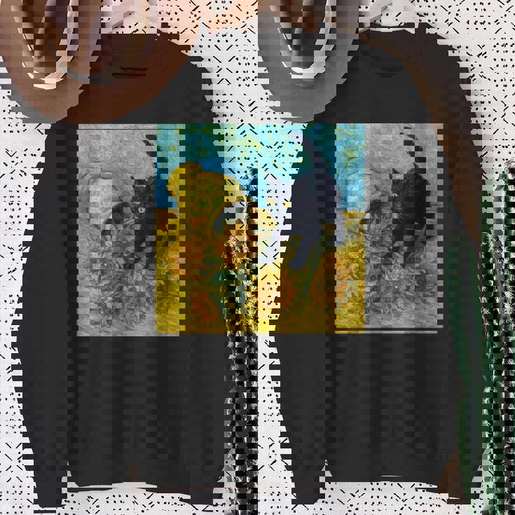 面白いゴッホのひまわり、猫のミーム、黒猫のアート。 スウェットシャツ 年配の女性への贈り物