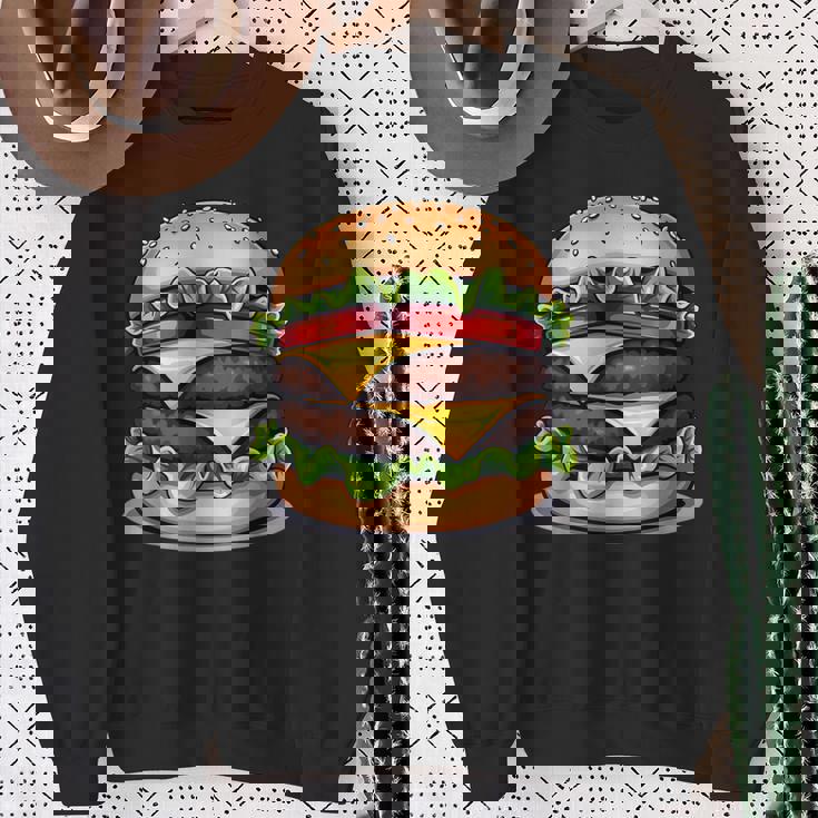 面白いチーズバーガーハンバーガーデザイン キッズ 男女兼用 スウェットシャツ 年配の女性への贈り物