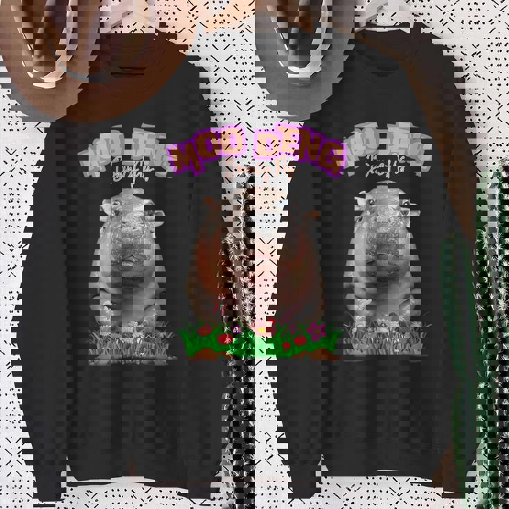 面白いムーデンかわいい赤ちゃんの有名なピグミーカバ スウェットシャツ 年配の女性への贈り物