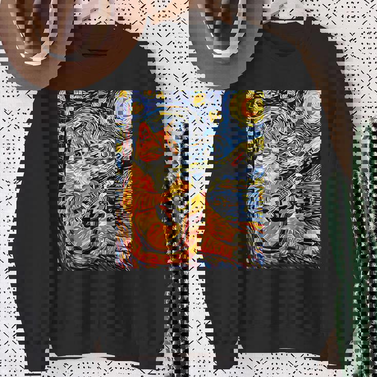 面白いレトロなデザインの猫がギターを弾く 星月夜 スウェットシャツ 年配の女性への贈り物