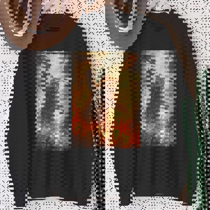 面白いレトロ日本の怪獣モンスター猫セルフィー東京ufo スウェットシャツ 年配の女性への贈り物