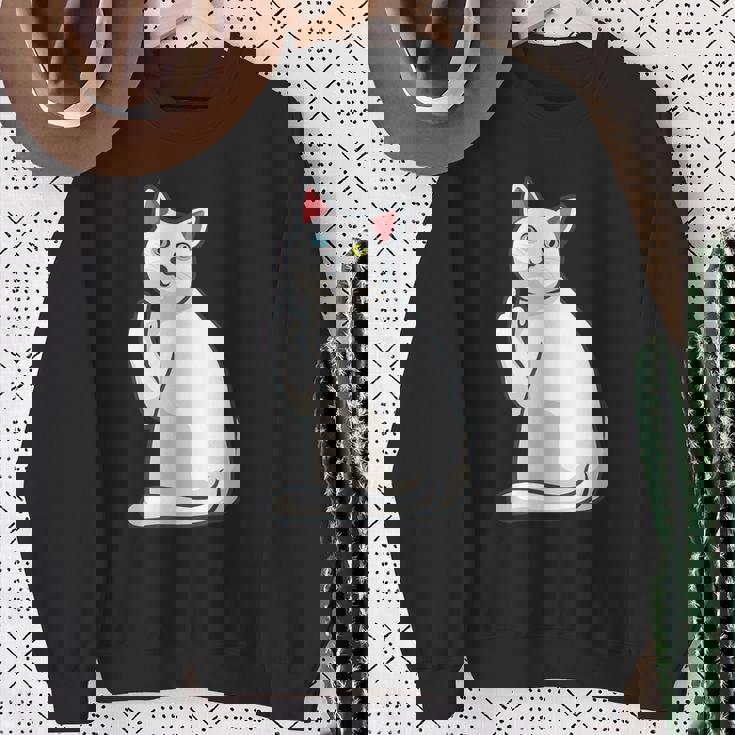 面白い猫 中指 オッドアイドキャット キティ スウェットシャツ 年配の女性への贈り物