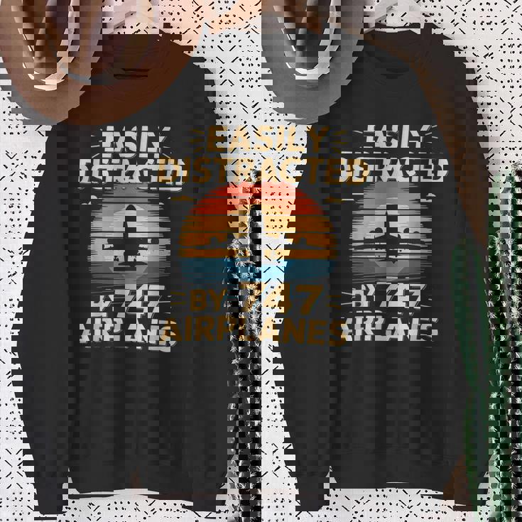 飛行機 簡単 気を取られる 747 飛行機 面白い パイロット スウェットシャツ 年配の女性への贈り物