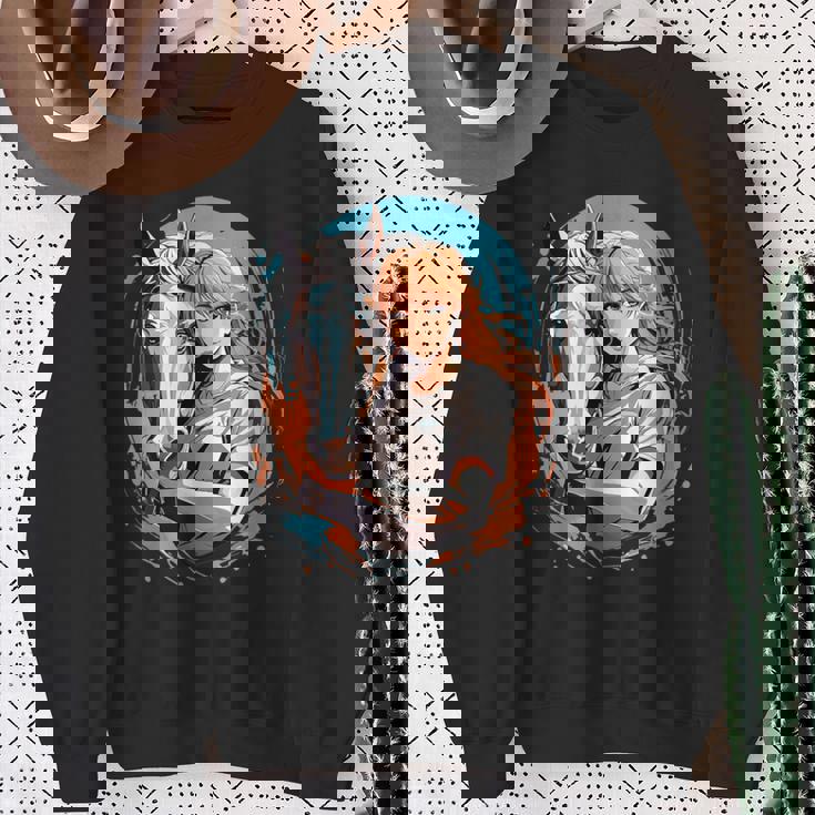 馬のファンのためのアニメガールの象徴的な乗馬デザイン。 スウェットシャツ 年配の女性への贈り物