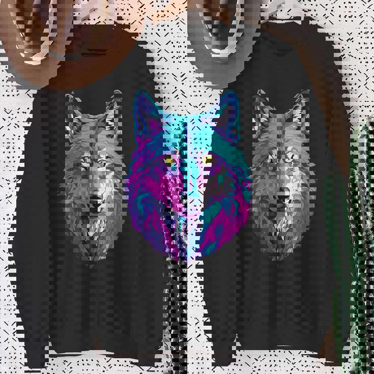 鮮やかなマルチカラーオオカミ スウェットシャツ 年配の女性への贈り物