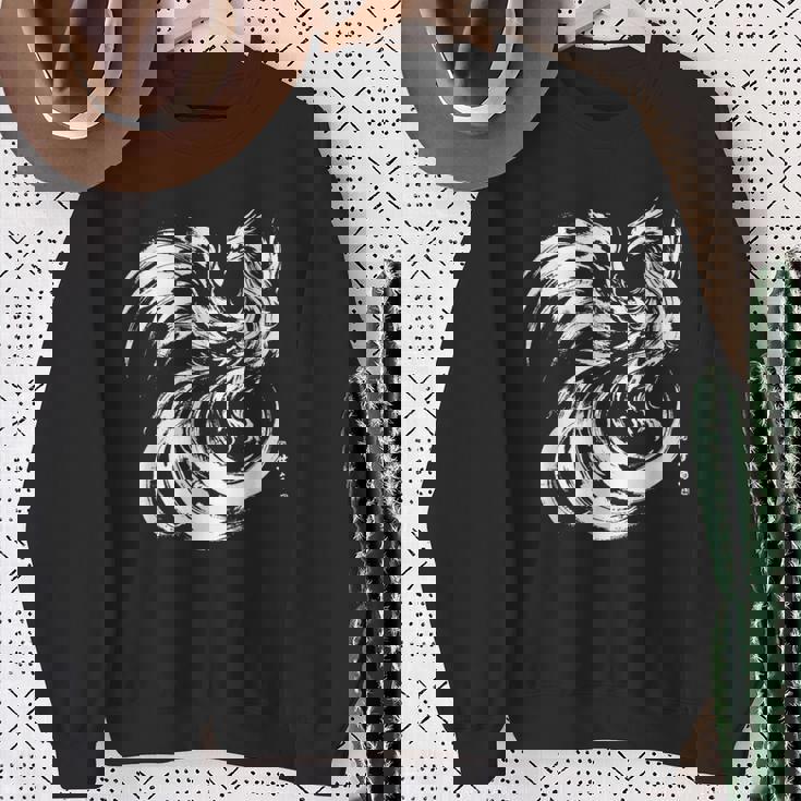 鳳凰 面白いtシャツ イラスト 絵 タトゥー 刺青 風 メンズ おもしろ 面白い 服 オリジナル ドラゴン ネタ 浮世絵 スウェットシャツ 年配の女性への贈り物