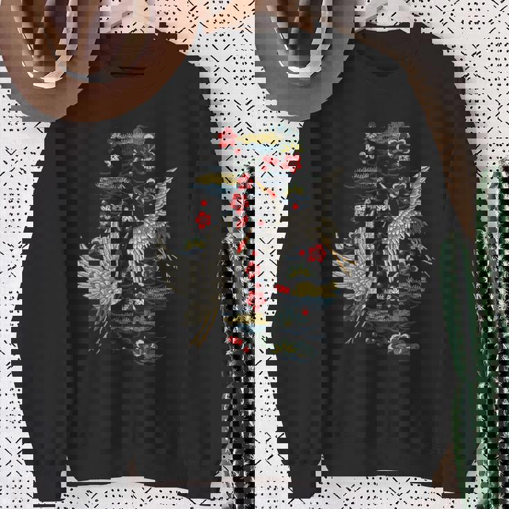 鶴&桜 ヴィンテージ日本刺繍 スウェットシャツ 年配の女性への贈り物