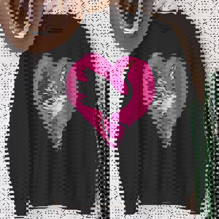 鶴 ハートデザインラブ 鶴 恋人 鶴 スウェットシャツ 年配の女性への贈り物