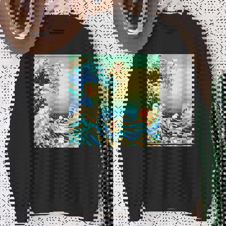 麻雀 おもしろ グッズ 服 筆文字 面白いtシャツ 文字入り 面白い 文字 ネタ メンズ 葛飾北斎 浮世絵 風 スウェットシャツ 年配の女性への贈り物