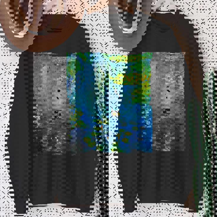 黒猫モネのスイレン絵画アート 猫好き スウェットシャツ 年配の女性への贈り物