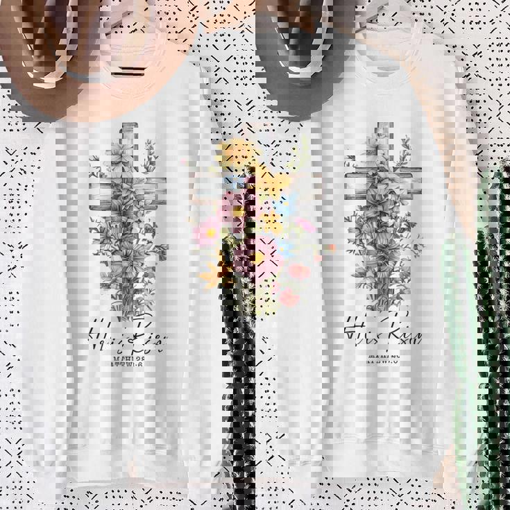 He Is Risen 花柄 十字架 春の花 イースター クリスチャ スウェットシャツ 年配の女性への贈り物