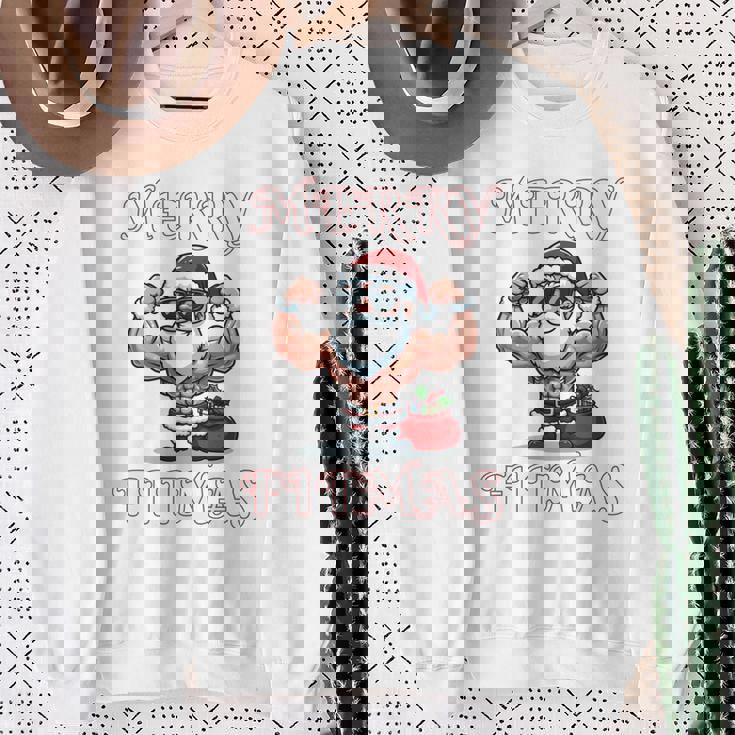 Merry Fitmas クリスマス フィットネス アグリークリスマス スウール サンタ 長袖tシャツ スウェットシャツ 年配の女性への贈り物