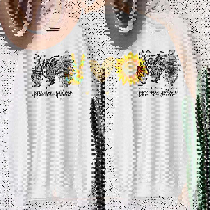 Peace Love サンシャイン ヒッピー ひまわり ヒマワリ 恋人へのギフト スウェットシャツ 年配の女性への贈り物