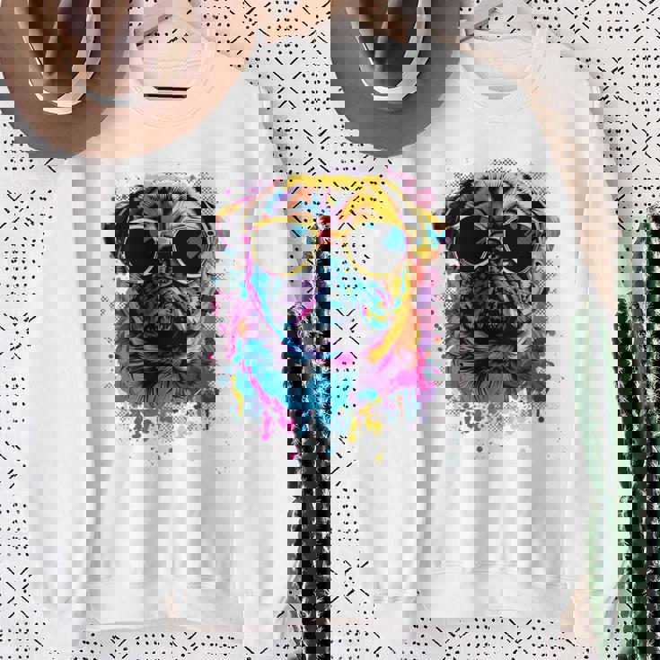 Pug Dog Lovers カラフル ポップアート パグ 長袖tシャツ スウェットシャツ 年配の女性への贈り物