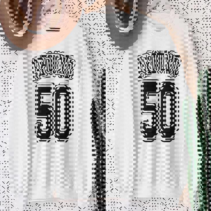 【バックプリント・背中側】Around 50 アラフィフ（五十歳 50才）ユニフォーム風 50代 誕生日プレゼント 面白 スウェットシャツ 年配の女性への贈り物