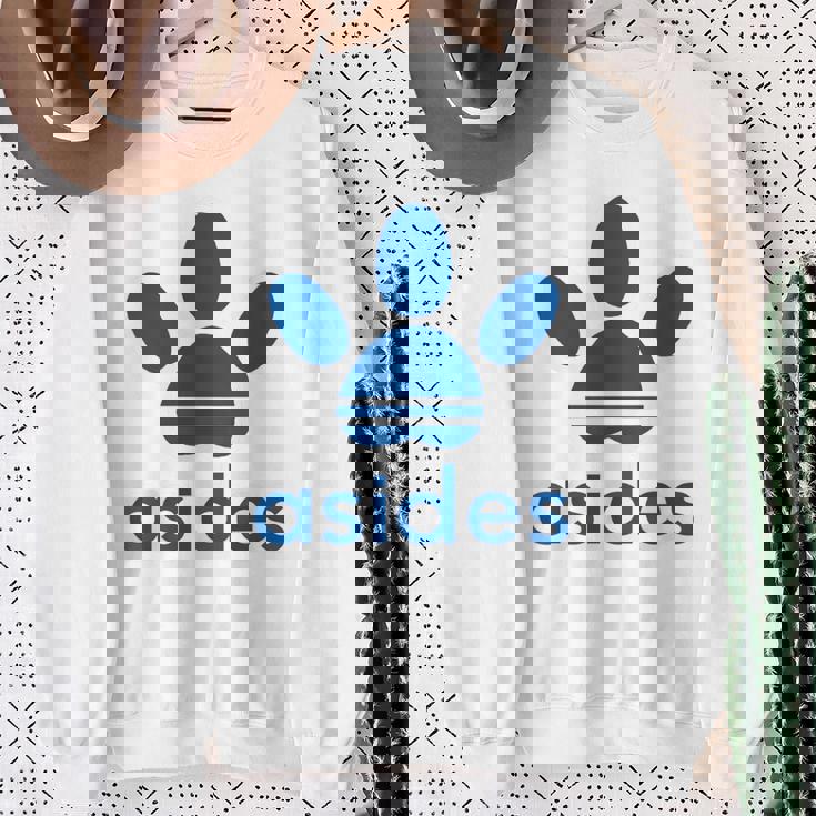 【バックプリント・背中側】Asides アシデス 足です。肉球です。【変なtシャツ屋】スポーツ ブランド パロディ 面白 スウェットシャツ 年配の女性への贈り物