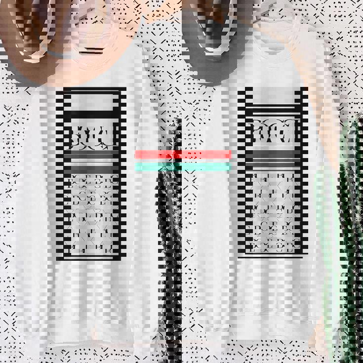 【バックプリント・背中側】Bocci ぼっち ロゴ 総柄 イタリア国旗風【変なtシャツ】陰キャ ブランド パロディ 面白 スウェットシャツ 年配の女性への贈り物